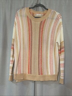 Lush Striped Crewneck Lightweight Sweater in Beige, Cream and Pink